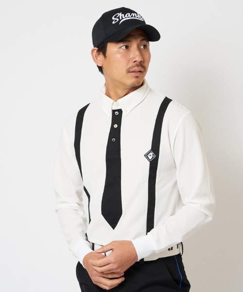 V12（ヴィ トゥエルヴ）の「L/S FAKE TIE（ポロシャツ・メンズ・ホワイト/ブラック・S/XL/L/M）」の2枚目の写真