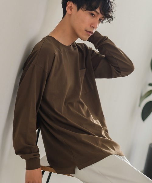 SIDEWAY STANCE(サイドウェイスタンス)の「【SIDEWAY STANCE】胸ポケット付き スリット 長袖 Tシャツ(Tシャツ/カットソー・メンズ・杢グレー/ブラック/ブラウン/チャコール/ブルーグレー/ホワイト/ダークグリーン/キナリ・X-LARGE/MEDIUM/LARGE)」の8枚目の写真