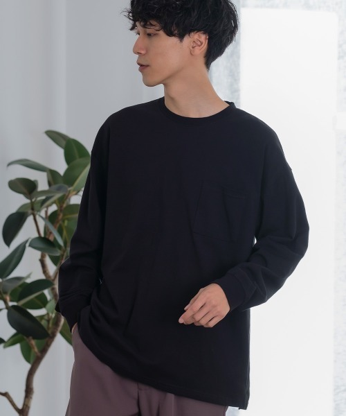 SIDEWAY STANCE(サイドウェイスタンス)の「【SIDEWAY STANCE】胸ポケット付き スリット 長袖 Tシャツ(Tシャツ/カットソー・メンズ・杢グレー/ブラック/ブラウン/チャコール/ブルーグレー/ホワイト/ダークグリーン/キナリ・X-LARGE/MEDIUM/LARGE)」の4枚目の写真