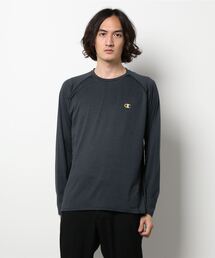 【CHAMPION／チャンピオン】ストレッチクルーネックチャンピオンロゴロングTシャツ　吸汗 速乾 抗菌 防臭 UVカット