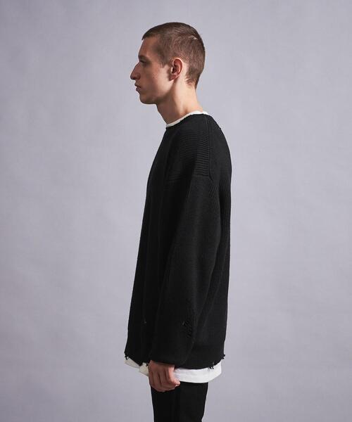 MONKEY TIME（モンキータイム）の「＜monkey time＞ W/AC AZE DSTRDS CN/ニット（ニット/セーター・メンズ・ブラック/ナチュラル・S/M/L/XL）」の7枚目の写真