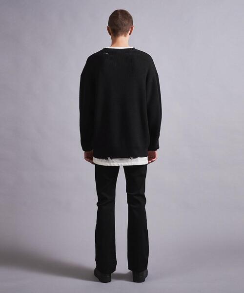 MONKEY TIME（モンキータイム）の「＜monkey time＞ W/AC AZE DSTRDS CN/ニット（ニット/セーター・メンズ・ブラック/ナチュラル・S/M/L/XL）」の3枚目の写真