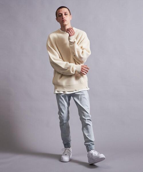 MONKEY TIME（モンキータイム）の「＜monkey time＞ W/AC AZE DSTRDS CN/ニット（ニット/セーター・メンズ・ブラック/ナチュラル・S/M/L/XL）」の6枚目の写真