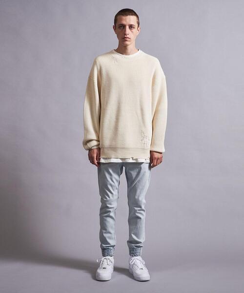 MONKEY TIME（モンキータイム）の「＜monkey time＞ W/AC AZE DSTRDS CN/ニット（ニット/セーター・メンズ・ブラック/ナチュラル・S/M/L/XL）」の17枚目の写真