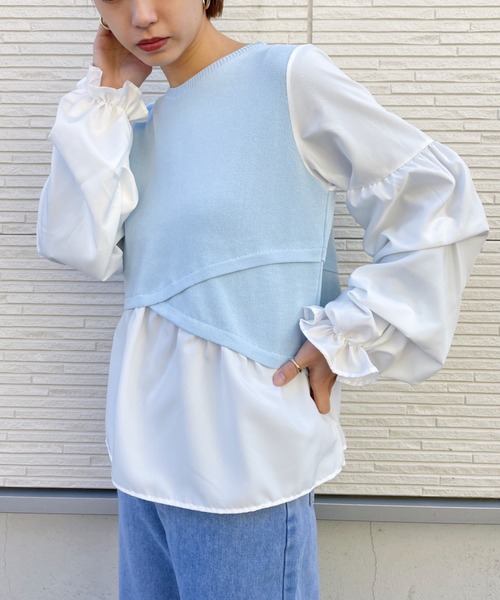 CLEA(クレア)の「ドッキングボリュームスリーブブラウス(シャツ/ブラウス・レディース・ブラック/ブルー/ピンクベージュ・FREE)」の3枚目の写真
