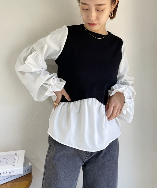 CLEA(クレア)の「ドッキングボリュームスリーブブラウス(シャツ/ブラウス・レディース・ブラック/ブルー/ピンクベージュ・FREE)」の5枚目の写真