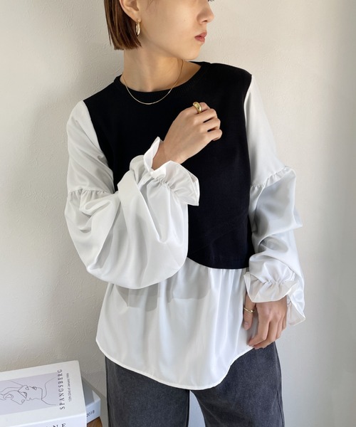CLEA(クレア)の「ドッキングボリュームスリーブブラウス(シャツ/ブラウス・レディース・ブラック/ブルー/ピンクベージュ・FREE)」の7枚目の写真