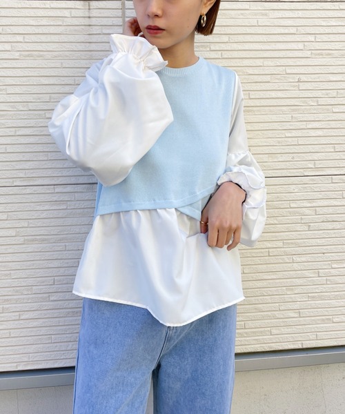 CLEA(クレア)の「ドッキングボリュームスリーブブラウス(シャツ/ブラウス・レディース・ブラック/ブルー/ピンクベージュ・FREE)」の11枚目の写真