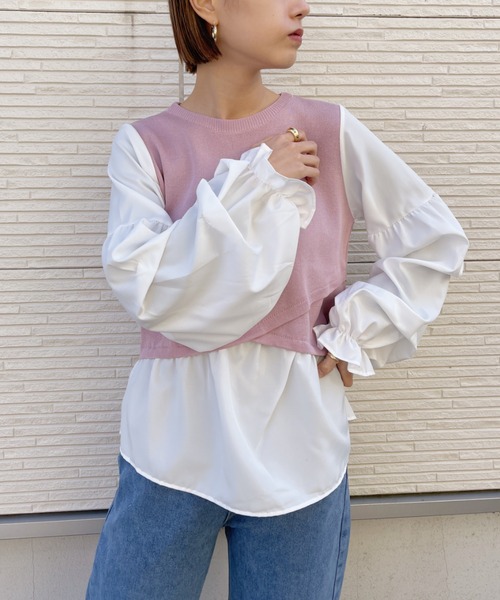 CLEA(クレア)の「ドッキングボリュームスリーブブラウス(シャツ/ブラウス・レディース・ブラック/ブルー/ピンクベージュ・FREE)」の16枚目の写真