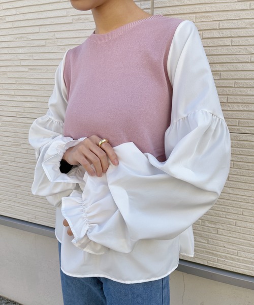 CLEA(クレア)の「ドッキングボリュームスリーブブラウス(シャツ/ブラウス・レディース・ブラック/ブルー/ピンクベージュ・FREE)」の19枚目の写真