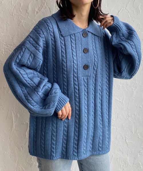 プラージュ　アランショートプルオーバー　ニット　ケーブル編み　　キーネック 美品☆プラージュ ケーブル編み アランショートプルオーバー