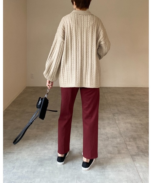 She's Closet(シーズクローゼット)の「ケーブルアラン編み襟付きヘンリーネックポロニットプルオーバー(ニット/セーター・レディース・ブルー/グリーン/ライトベージュ/チャコール・FREE)」の13枚目の写真