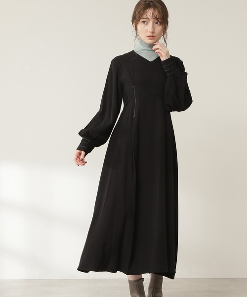 N.（N. Natural Beauty Basic）（エヌエヌナチュラルビューティーベーシック）の「配色ステッチハイウエストワンピース（ワンピース・レディース・カーキ/イエロー/ブラック・MEDIUM）」の2枚目の写真