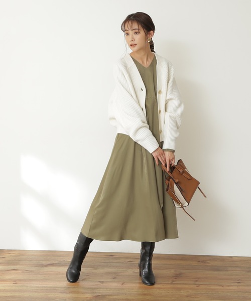 N.（N. Natural Beauty Basic）（エヌエヌナチュラルビューティーベーシック）の「配色ステッチハイウエストワンピース（ワンピース・レディース・カーキ/イエロー/ブラック・MEDIUM）」の17枚目の写真