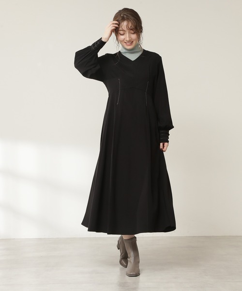 N.（N. Natural Beauty Basic）（エヌエヌナチュラルビューティーベーシック）の「配色ステッチハイウエストワンピース（ワンピース・レディース・カーキ/イエロー/ブラック・MEDIUM）」の13枚目の写真