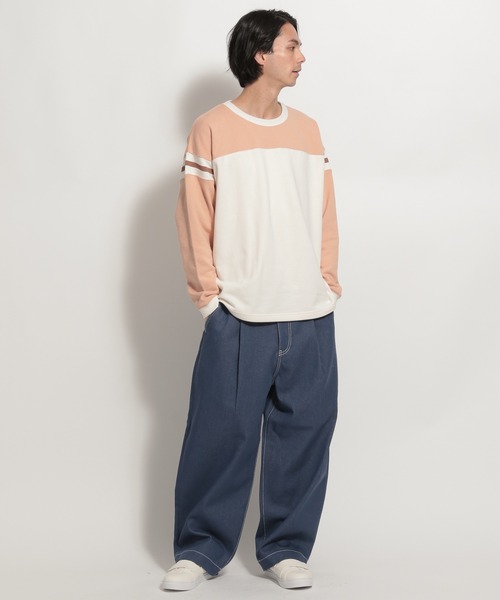 niko and...（ニコアンド）の「[niko and ...JEANS 2022SS]配色フットボールプルオーバー（スウェット・メンズ・ネイビー/ピンク・MEDIUM/LARGE）」の6枚目の写真