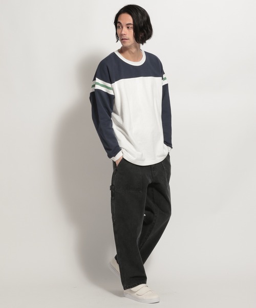 niko and...（ニコアンド）の「[niko and ...JEANS 2022SS]配色フットボールプルオーバー（スウェット・メンズ・ネイビー/ピンク・MEDIUM/LARGE）」の5枚目の写真