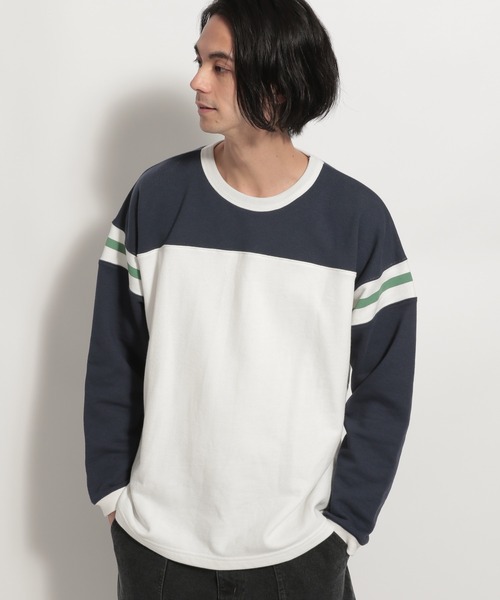 niko and...（ニコアンド）の「[niko and ...JEANS 2022SS]配色フットボールプルオーバー（スウェット・メンズ・ネイビー/ピンク・MEDIUM/LARGE）」の8枚目の写真