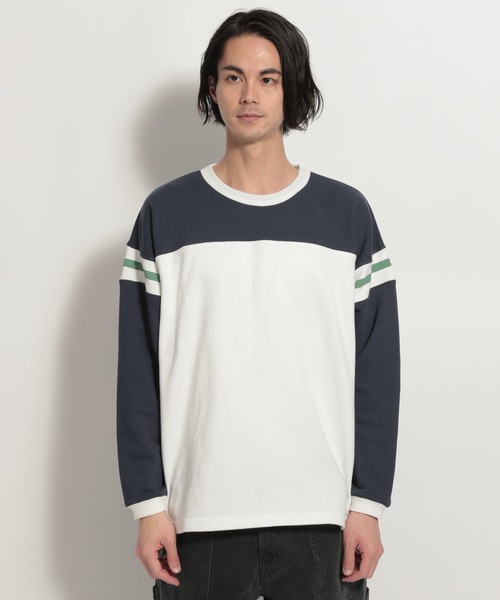 niko and...（ニコアンド）の「[niko and ...JEANS 2022SS]配色フットボールプルオーバー（スウェット・メンズ・ネイビー/ピンク・MEDIUM/LARGE）」の9枚目の写真