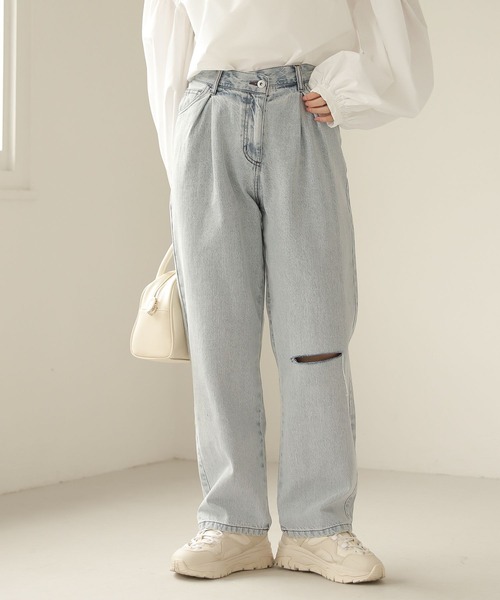 Heather（ヘザー）の「タッククラッシュデニム　263930（デニムパンツ・レディース・ピンク/ブルー系・S/M）」の2枚目の写真