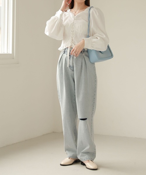 Heather（ヘザー）の「タッククラッシュデニム　263930（デニムパンツ・レディース・ピンク/ブルー系・S/M）」の10枚目の写真