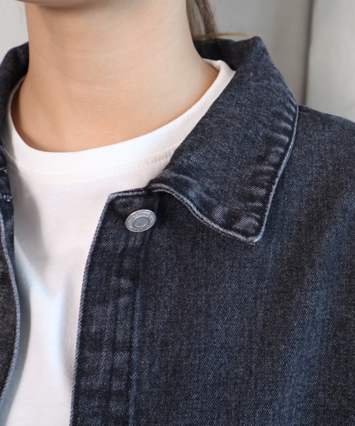 moment+（モーメントプラス）の「ラフサイズデニムジャケット（デニムジャケット・レディース・ブラック/サックスブルー/インディゴブルー・FREE）」の13枚目の写真