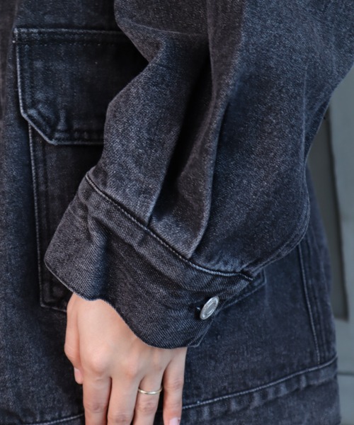 moment+（モーメントプラス）の「ラフサイズデニムジャケット（デニムジャケット・レディース・ブラック/サックスブルー/インディゴブルー・FREE）」の16枚目の写真