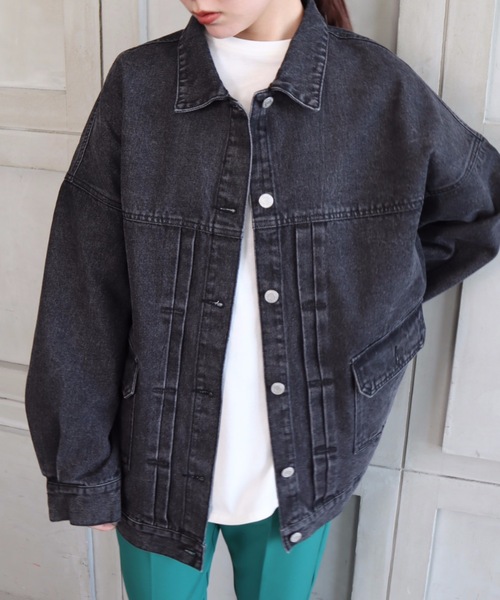 moment+（モーメントプラス）の「ラフサイズデニムジャケット（デニムジャケット・レディース・ブラック/サックスブルー/インディゴブルー・FREE）」の6枚目の写真
