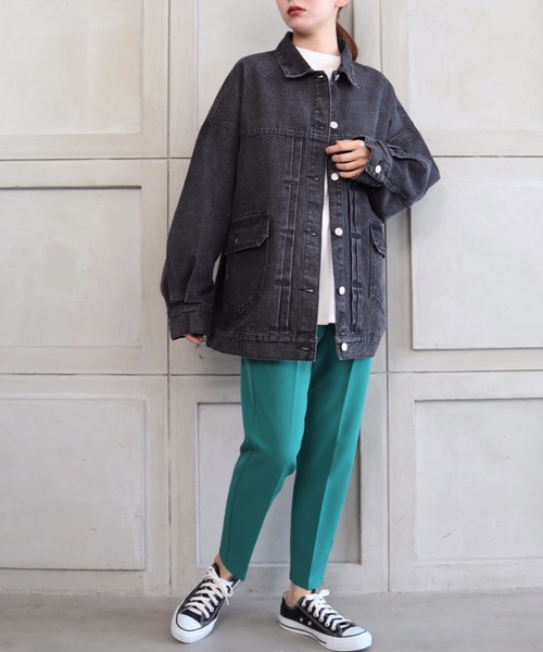 moment+（モーメントプラス）の「ラフサイズデニムジャケット（デニムジャケット・レディース・ブラック/サックスブルー/インディゴブルー・FREE）」の8枚目の写真