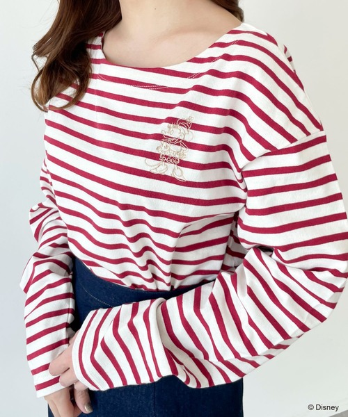 SLURR(スラ―)の「ミッキー&ミニー/ボーダーロンT(Tシャツ/カットソー・レディース・レッド/オフホワイト/ネイビー/ライトグレー・FREE)」の4枚目の写真