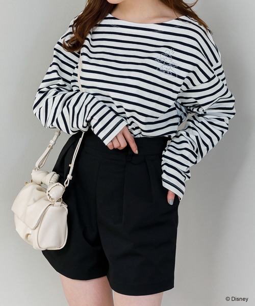 SLURR(スラ―)の「ミッキー&ミニー/ボーダーロンT(Tシャツ/カットソー・レディース・レッド/オフホワイト/ネイビー/ライトグレー・FREE)」の2枚目の写真