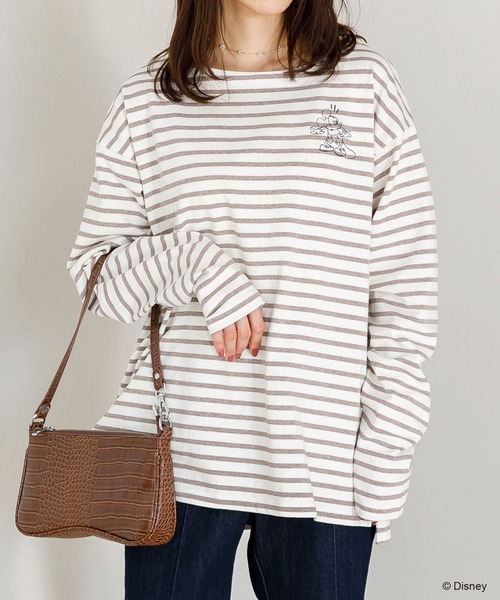 SLURR(スラ―)の「ミッキー&ミニー/ボーダーロンT(Tシャツ/カットソー・レディース・レッド/オフホワイト/ネイビー/ライトグレー・FREE)」の3枚目の写真