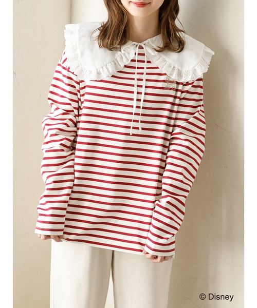 SLURR(スラ―)の「ミッキー&ミニー/ボーダーロンT(Tシャツ/カットソー・レディース・レッド/オフホワイト/ネイビー/ライトグレー・FREE)」の8枚目の写真