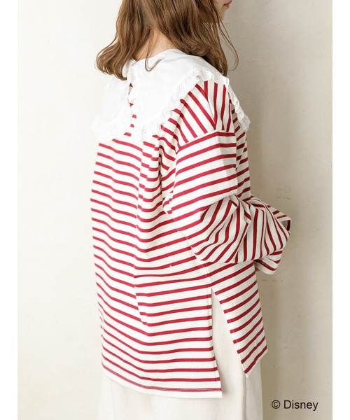 SLURR(スラ―)の「ミッキー&ミニー/ボーダーロンT(Tシャツ/カットソー・レディース・レッド/オフホワイト/ネイビー/ライトグレー・FREE)」の9枚目の写真