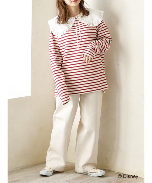 SLURR(スラ―)の「ミッキー&ミニー/ボーダーロンT(Tシャツ/カットソー・レディース・レッド/オフホワイト/ネイビー/ライトグレー・FREE)」の10枚目の写真