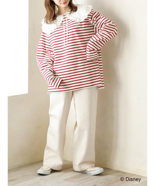 SLURR(スラ―)の「ミッキー&ミニー/ボーダーロンT(Tシャツ/カットソー・レディース・レッド/オフホワイト/ネイビー/ライトグレー・FREE)」の11枚目の写真