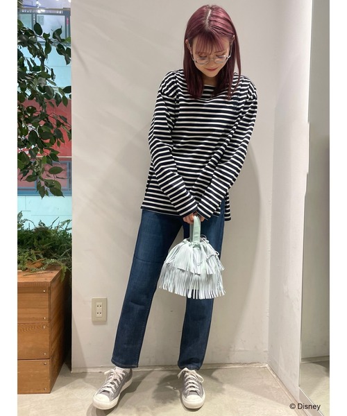 SLURR(スラ―)の「ミッキー&ミニー/ボーダーロンT(Tシャツ/カットソー・レディース・レッド/オフホワイト/ネイビー/ライトグレー・FREE)」の18枚目の写真