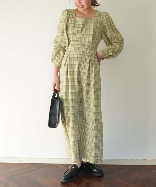 archives（アルシーヴ）の「バックレースＵＰチェックサッカーワンピース（ワンピース・レディース・ブラック/ベージュ/グリーン・MEDIUM）」の3枚目の写真