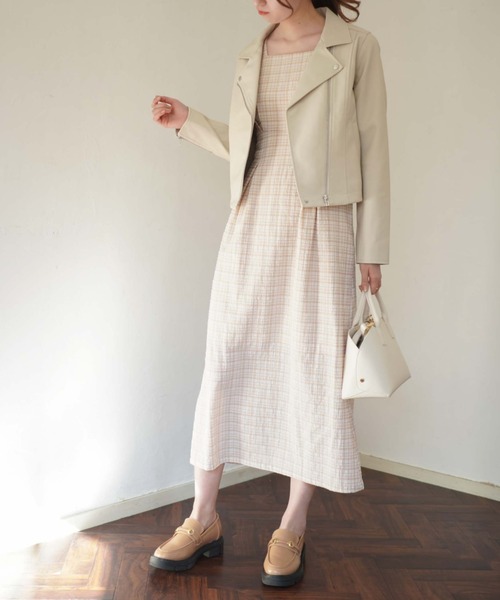 archives（アルシーヴ）の「バックレースＵＰチェックサッカーワンピース（ワンピース・レディース・ブラック/ベージュ/グリーン・MEDIUM）」の9枚目の写真