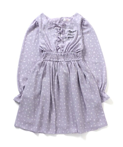 algy（アルジー）の「花柄レースアップシャーリングワンピ（ワンピース・キッズ・ブラック/ラベンダー・SMALL/MEDIUM/X-SMALL/XX-SMALL/XXX-SMALL）」の2枚目の写真