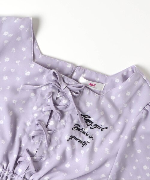 algy（アルジー）の「花柄レースアップシャーリングワンピ（ワンピース・キッズ・ブラック/ラベンダー・SMALL/MEDIUM/X-SMALL/XX-SMALL/XXX-SMALL）」の6枚目の写真
