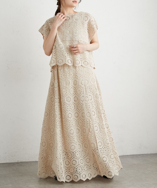 PUAL CE CIN（ピュアルセシン）の「太糸レース編みスカート（スカート・レディース・ホワイト/キナリ/チャコール・FREE）」の4枚目の写真