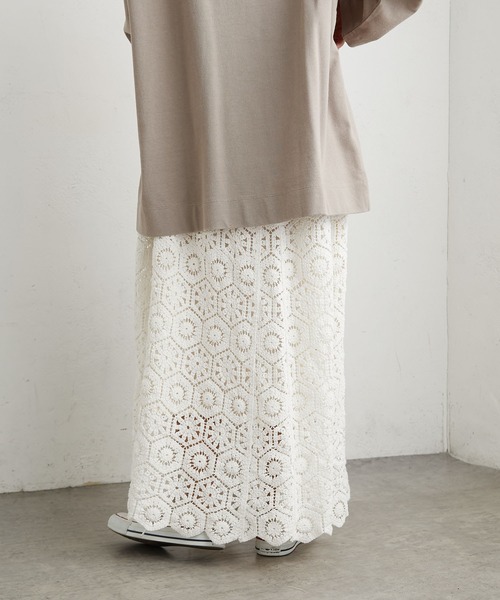 PUAL CE CIN（ピュアルセシン）の「太糸レース編みスカート（スカート・レディース・ホワイト/キナリ/チャコール・FREE）」の7枚目の写真