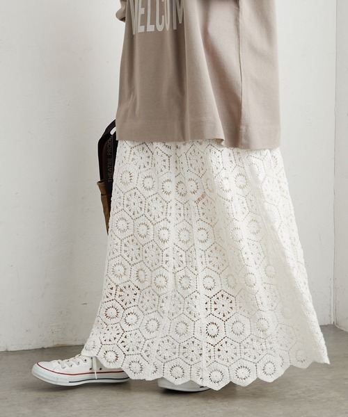 PUAL CE CIN（ピュアルセシン）の「太糸レース編みスカート（スカート・レディース・ホワイト/キナリ/チャコール・FREE）」の12枚目の写真