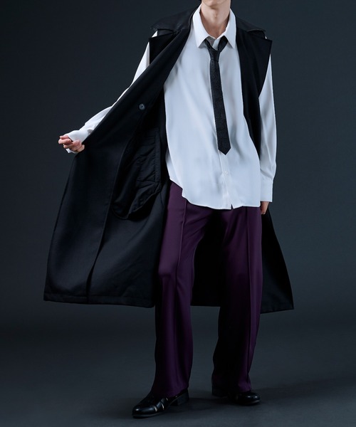 Ellno Loset(エルノロゼット)の「ビーガンレザー切り替えロングジレ(ベスト・メンズ・ブラック・MEDIUM/LARGE)」の15枚目の写真