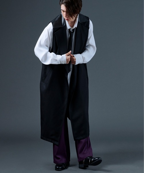 Ellno Loset(エルノロゼット)の「ビーガンレザー切り替えロングジレ(ベスト・メンズ・ブラック・MEDIUM/LARGE)」の18枚目の写真