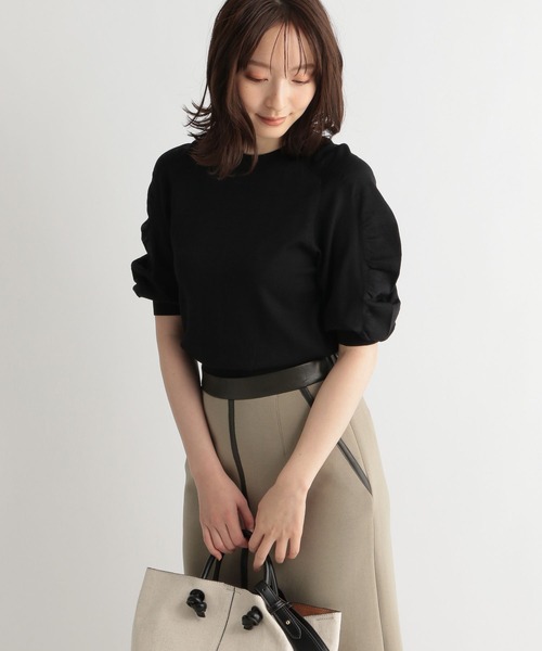 Andemiu（アンデミュウ）の「【顔タイプCURVE】ソデギャザーニット273101（ニット/セーター・レディース・ホワイト/ブラック/ブルー/ピンク・FREE）」の5枚目の写真