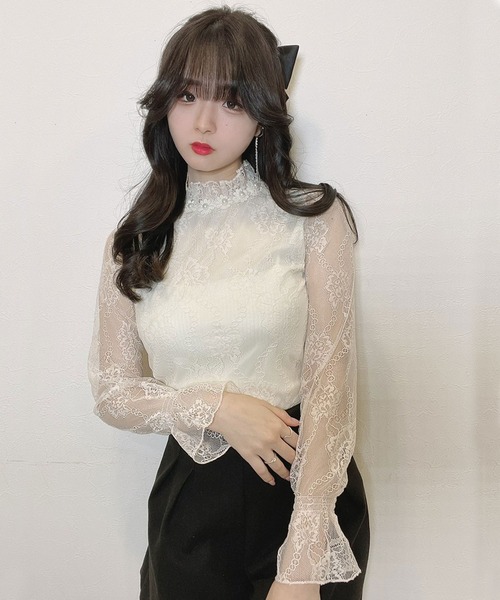 titty&Co. PETIT(ティティアンドコープティ)の「【titty&Co. 】シアーレースパールトップス(シャツ/ブラウス・レディース・アイボリー/ブラック・FREE)」の3枚目の写真