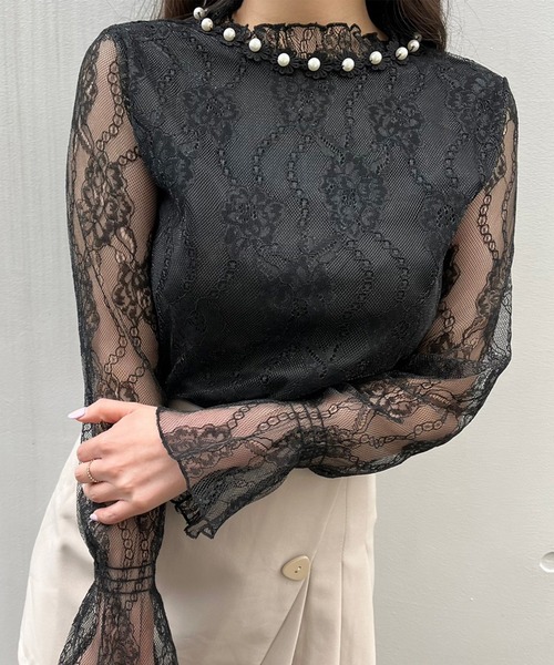 titty&Co. PETIT(ティティアンドコープティ)の「【titty&Co. 】シアーレースパールトップス(シャツ/ブラウス・レディース・アイボリー/ブラック・FREE)」の8枚目の写真