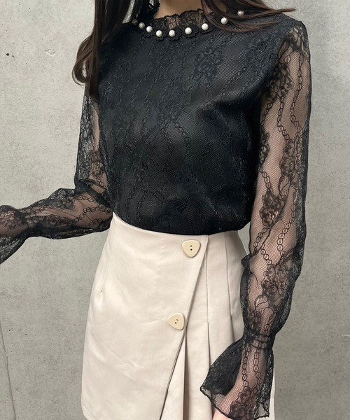 titty&Co. PETIT(ティティアンドコープティ)の「【titty&Co. 】シアーレースパールトップス(シャツ/ブラウス・レディース・アイボリー/ブラック・FREE)」の5枚目の写真